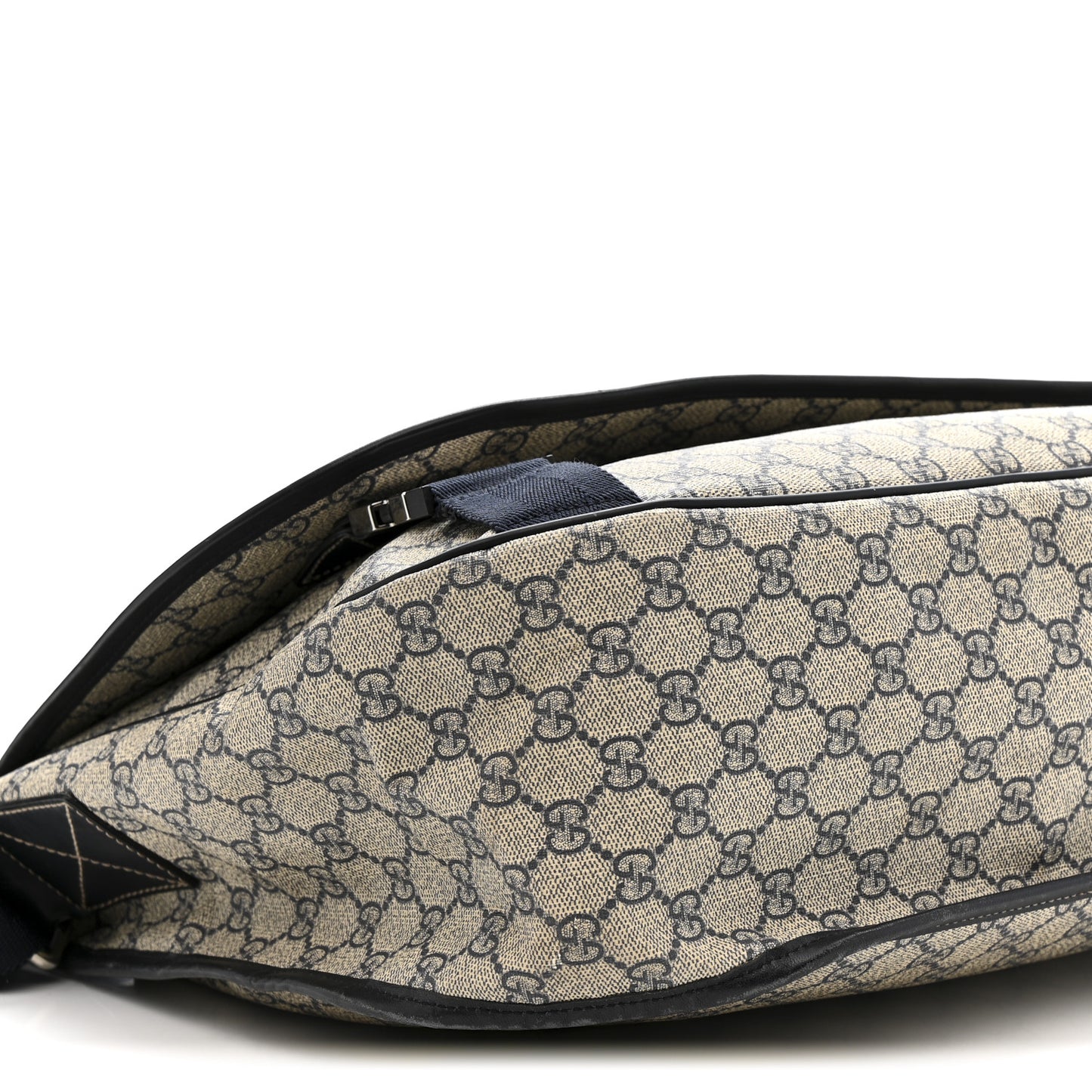 GG Plus Monogram Large Double Buckle Flap Messenger Bag Beige Navy