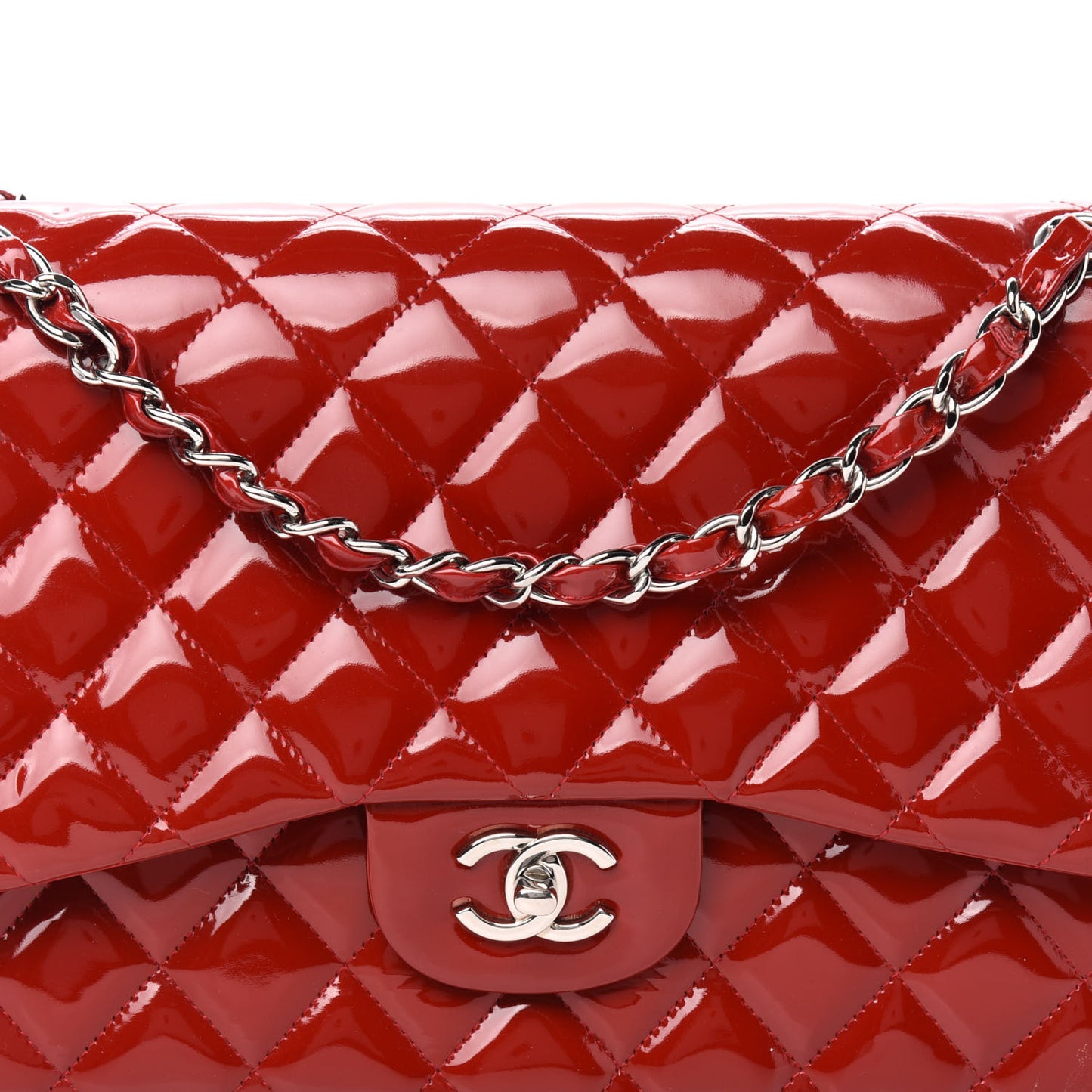 Patent Quilted Jumbo Double Flap Red