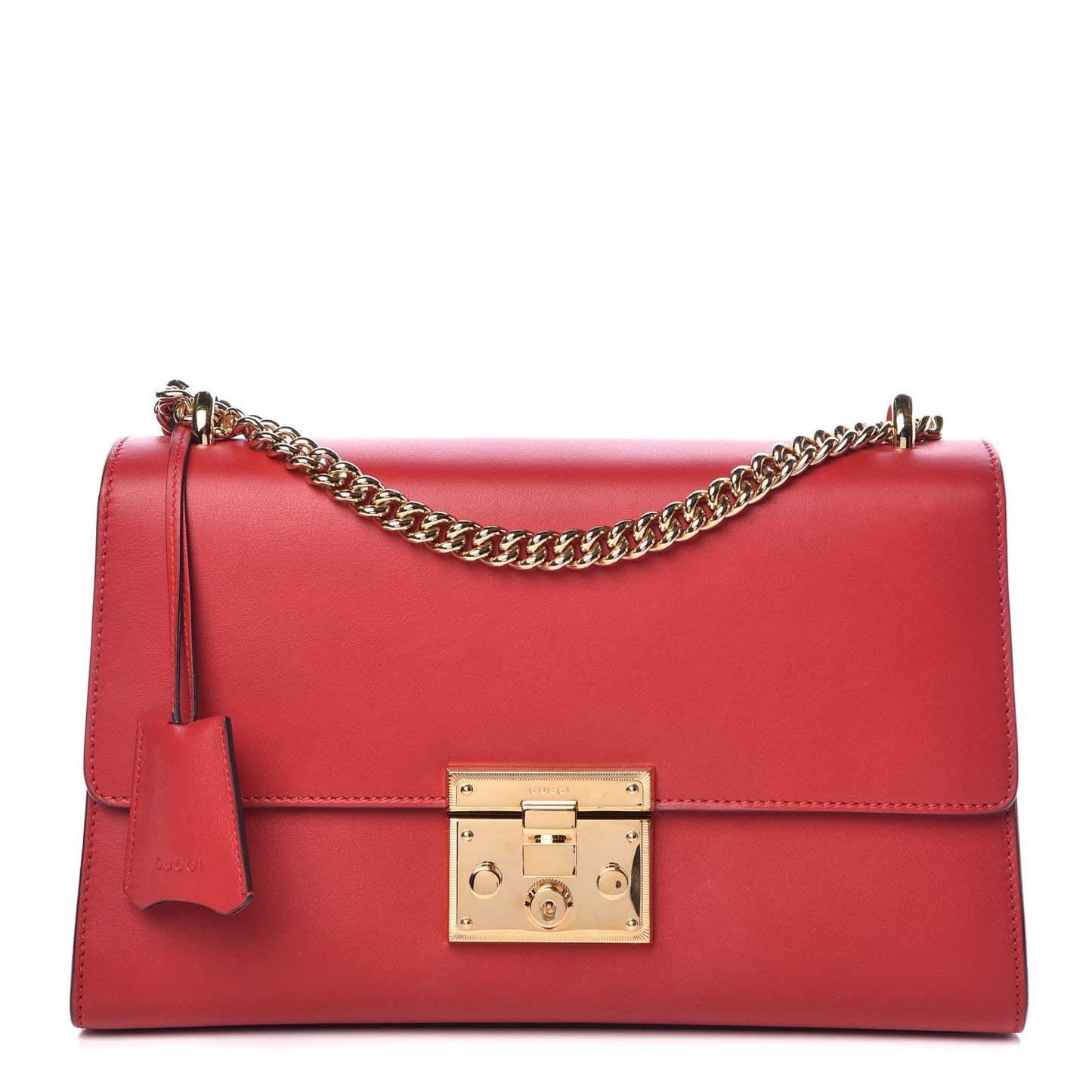 Moon Calfskin Medium Padlock Shoulder Bag Hibiscus Red