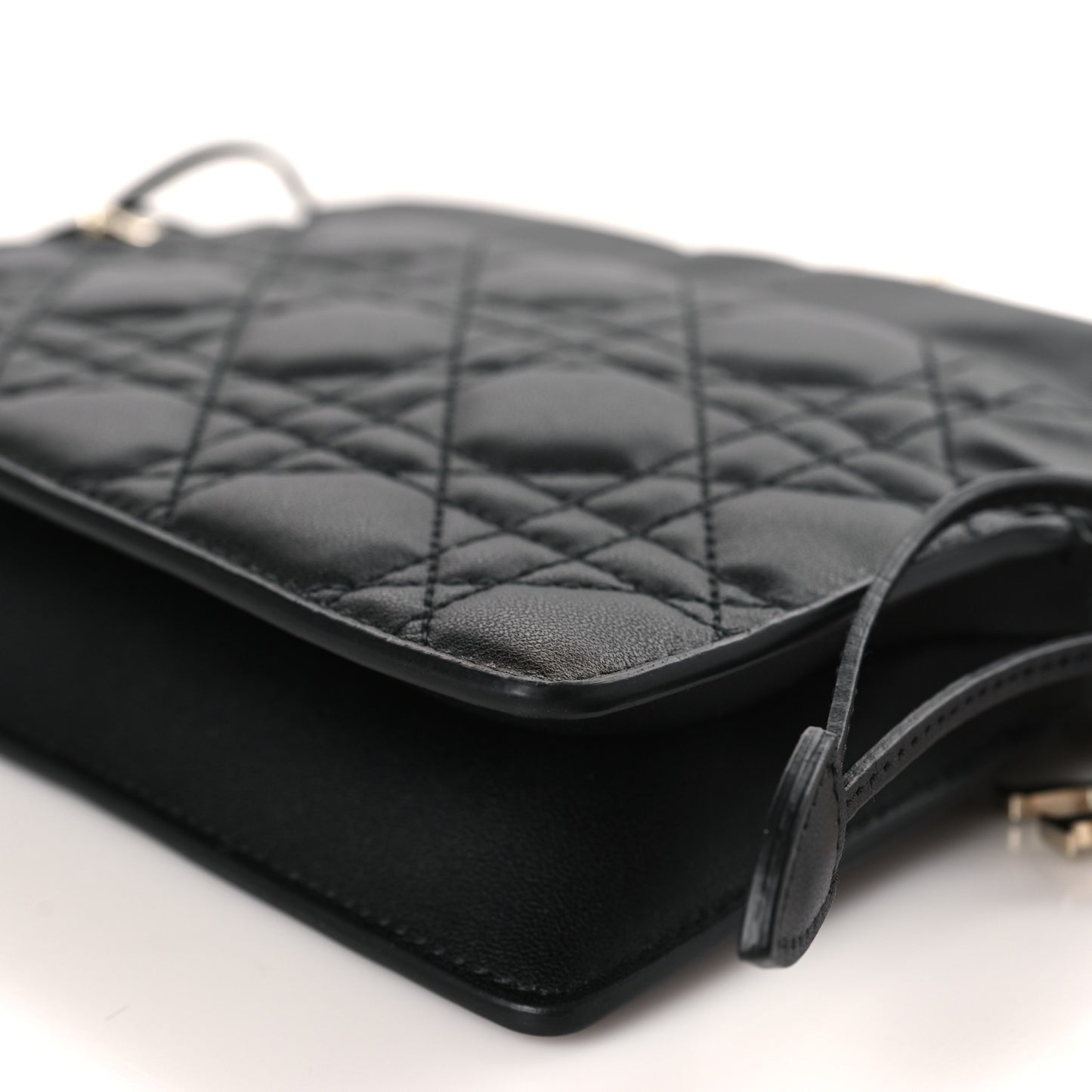 Lambskin Cannage Mini Top Handle Drawstring Bag Black
