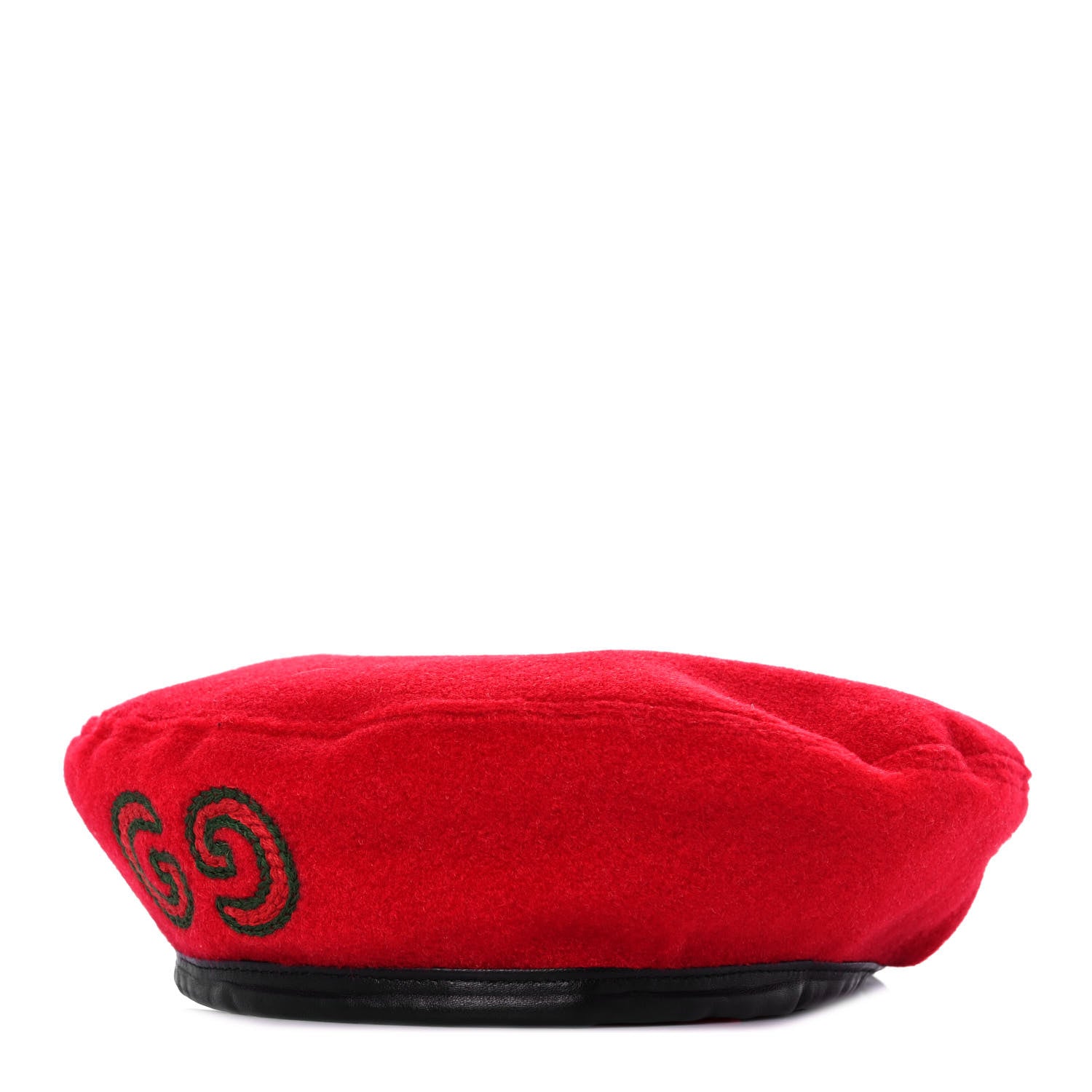 Gucci Felt Embroidered GG Patch Beret Hat L Red 1 of 6