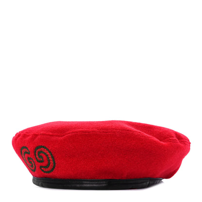 Gucci Felt Embroidered GG Patch Beret Hat L Red 1 of 6