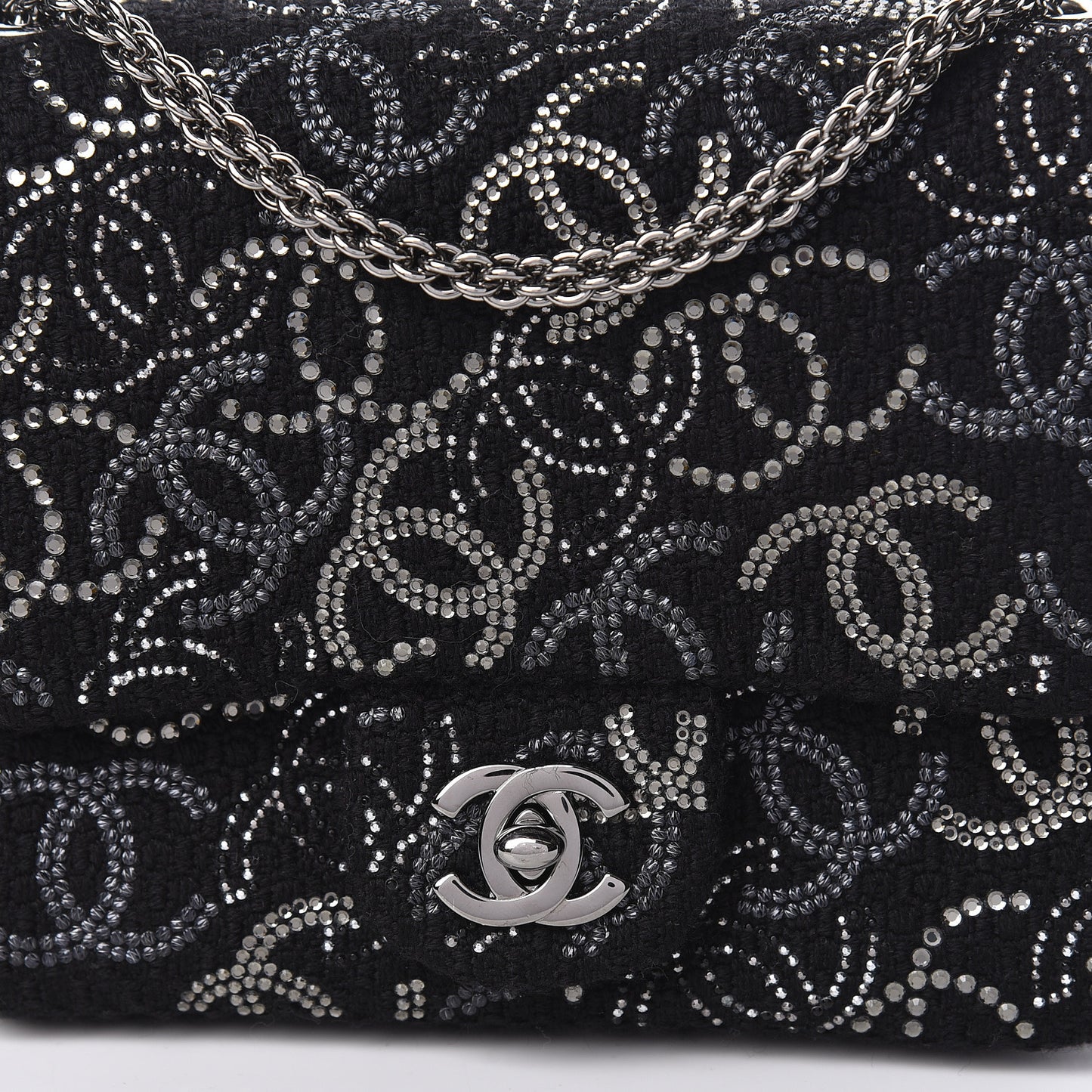 Tweed Strass Mini Pudong Flap Black