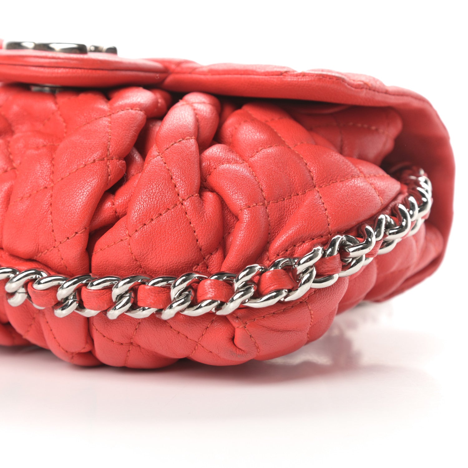 Chanel Washed Lambskin Quilted Mini Chain Around Messenger Red 10 of 15