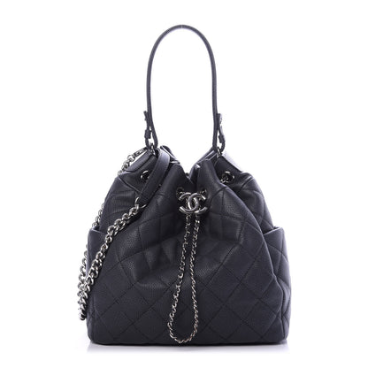 Chanel Grained Calfskin Quilted Medium CC Chain Bucket Drawstring Bag Black 1 of 11