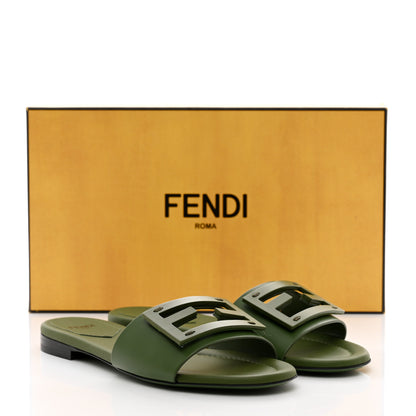 Fendi Vitello Cuoio Baguette Flat Slide Sandals 36 Verde 8 of 8
