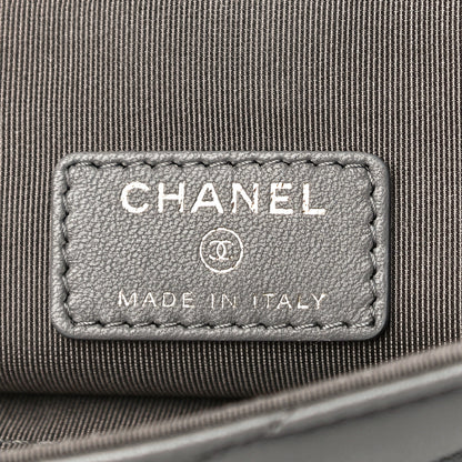 Chanel Calfskin Chevron Quilted CC Button Envelope Pouch Grey 8 of 11