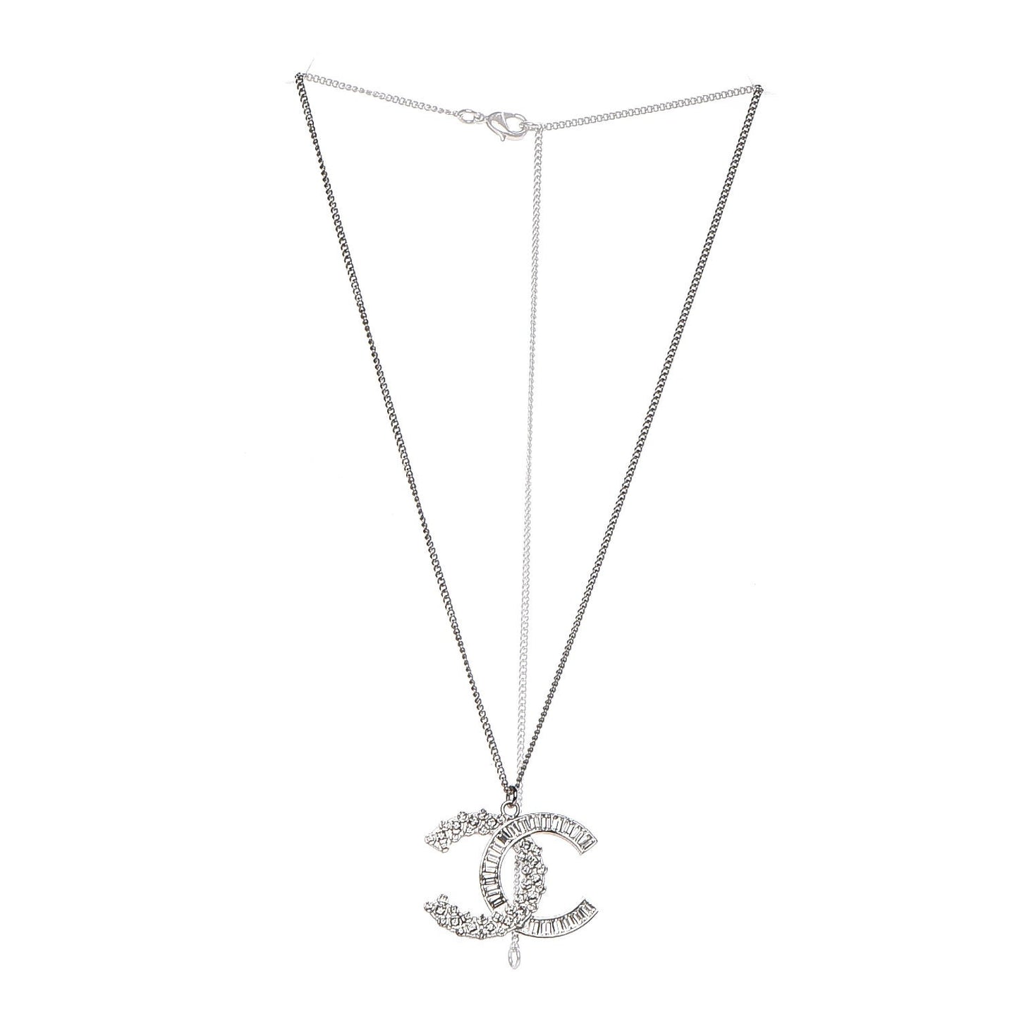 Baguette Crystal Large CC Necklace Silver