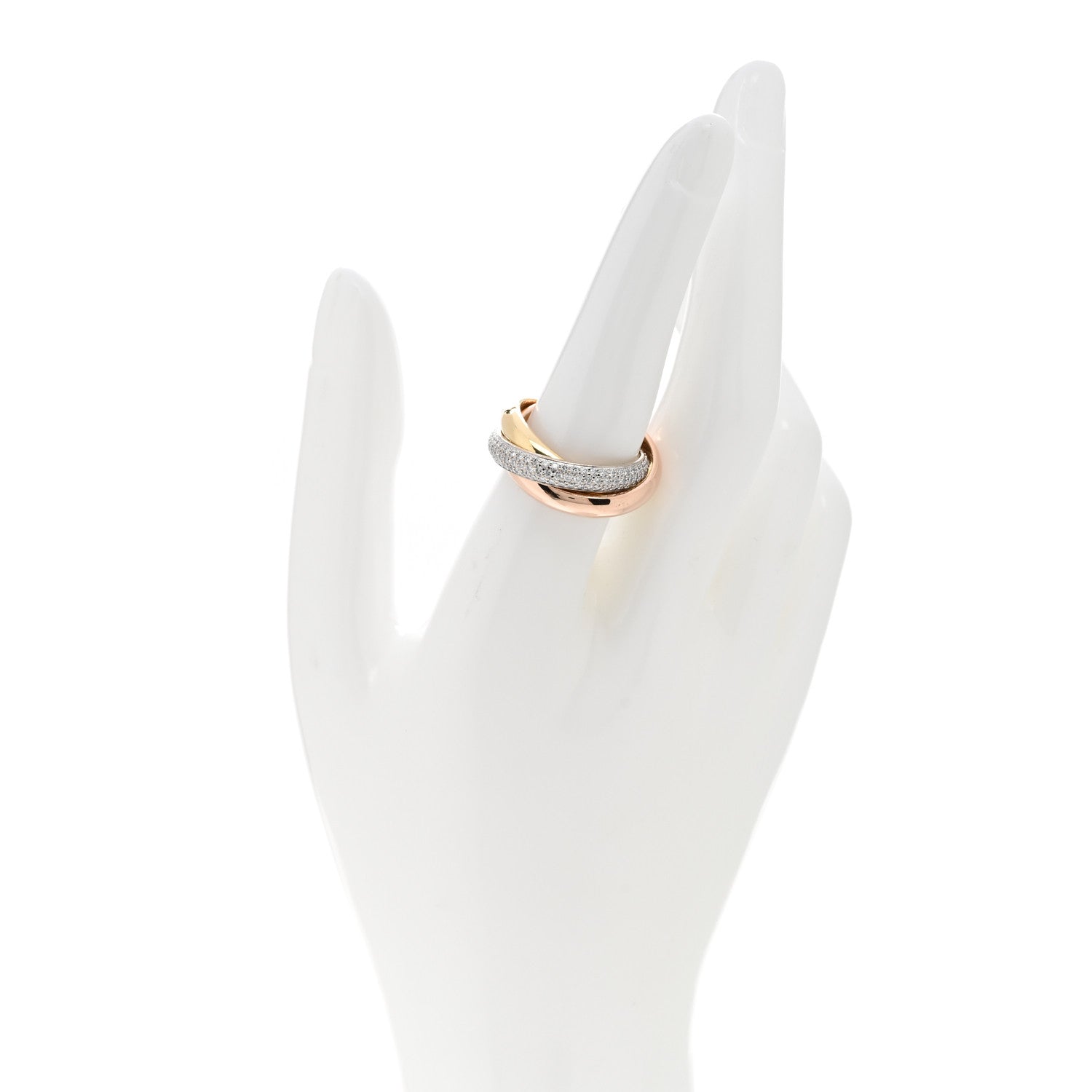 Cartier 18K White Yellow Pink Gold Diamond 1.30ct Classic Trinity Paved Ring 55 7.25 2 of 6