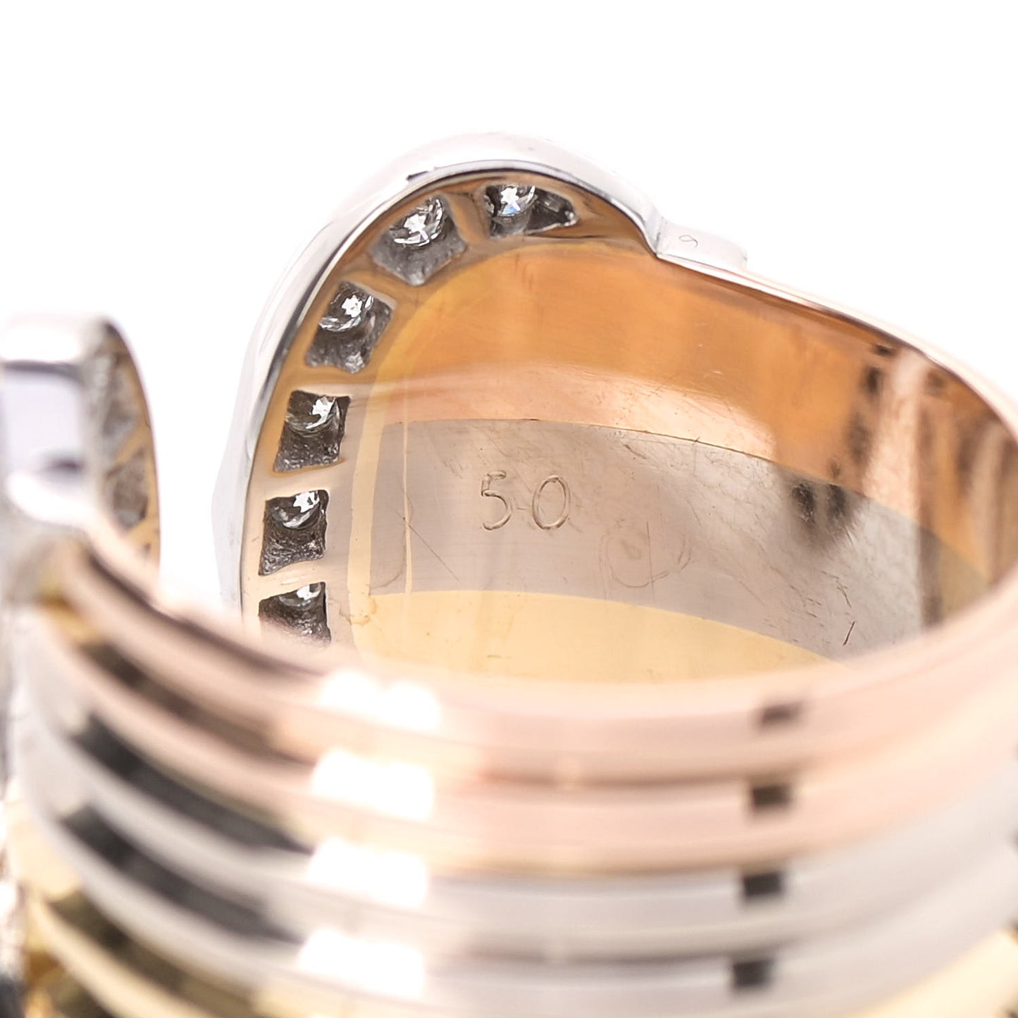 18K Pink Yellow White Gold Diamond 13mm C De Cartier Ring 50 5.25