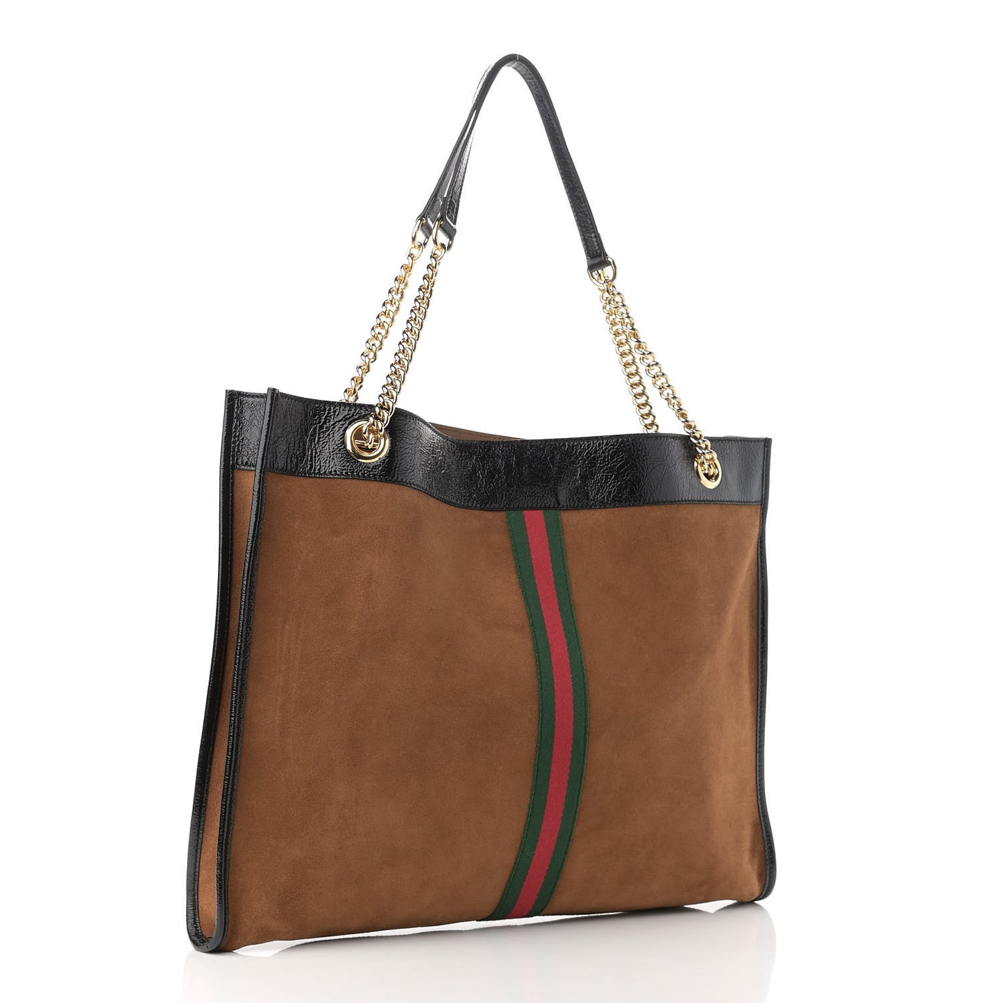 Suede Patent Large Rajah Chain Tote Nocciola Black