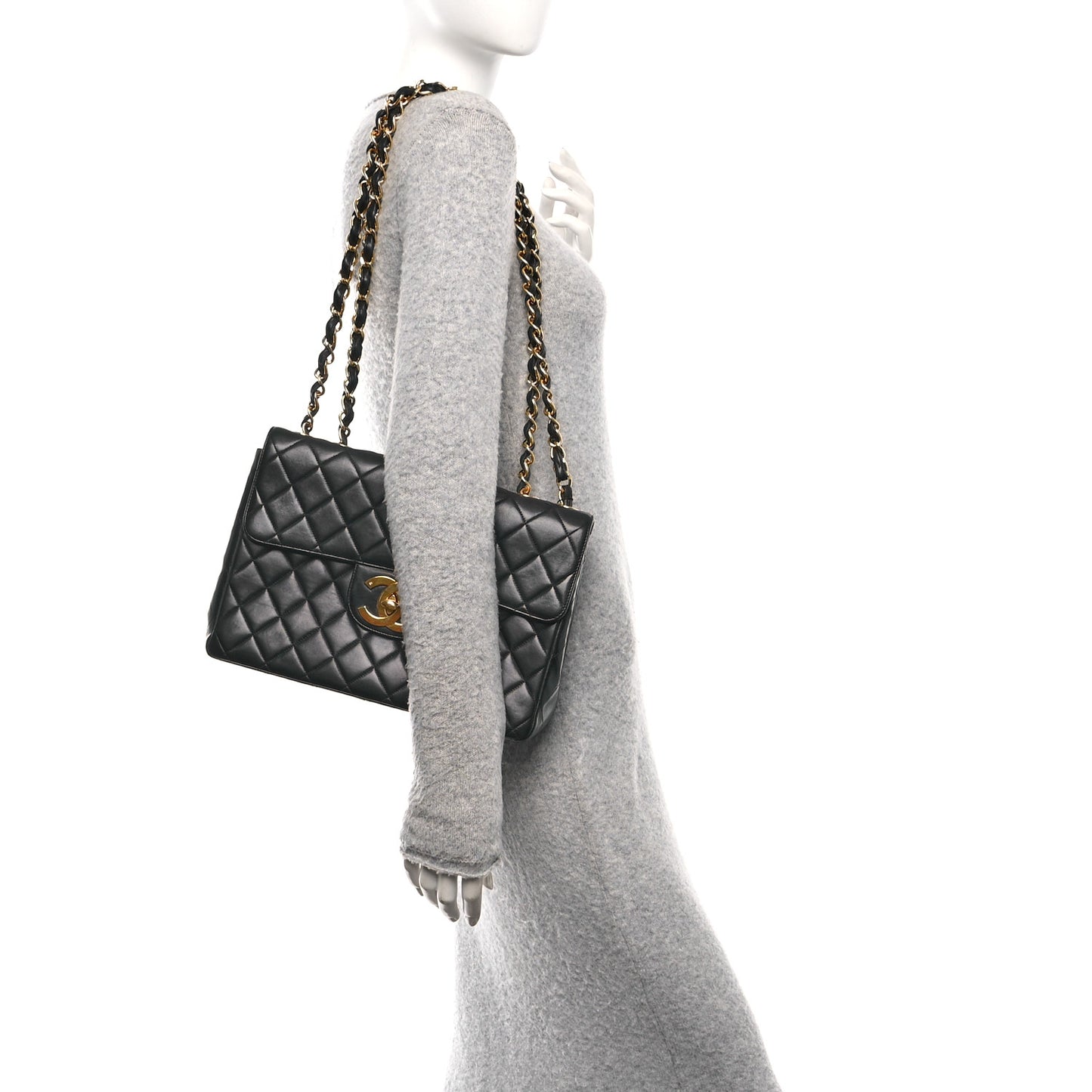 Lambskin Quilted XL Jumbo Single Flap Black