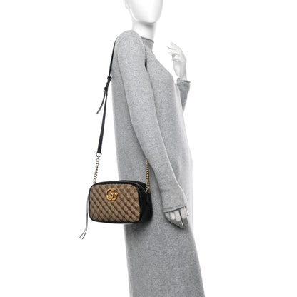 Gucci Monogram Matelasse Diagonal Small GG Marmont Chain Shoulder Bag Beige Black 2 of 10