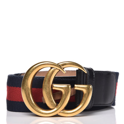 Gucci Nylon Calfskin Double G Web 40mm Belt 80 32 Blue Red Black 1 of 7