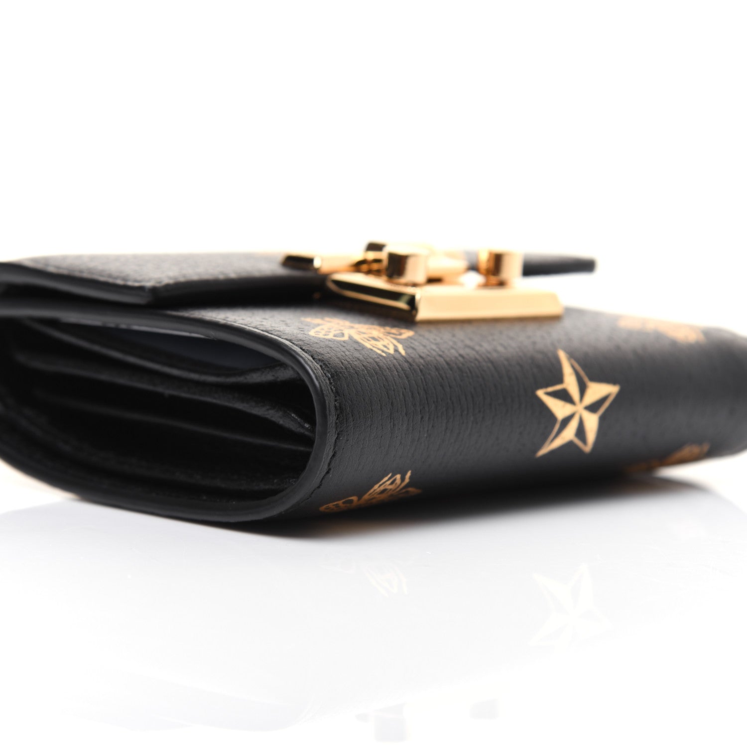 Gucci Calfskin Bee Star Print Padlock Wallet Black 7 of 13