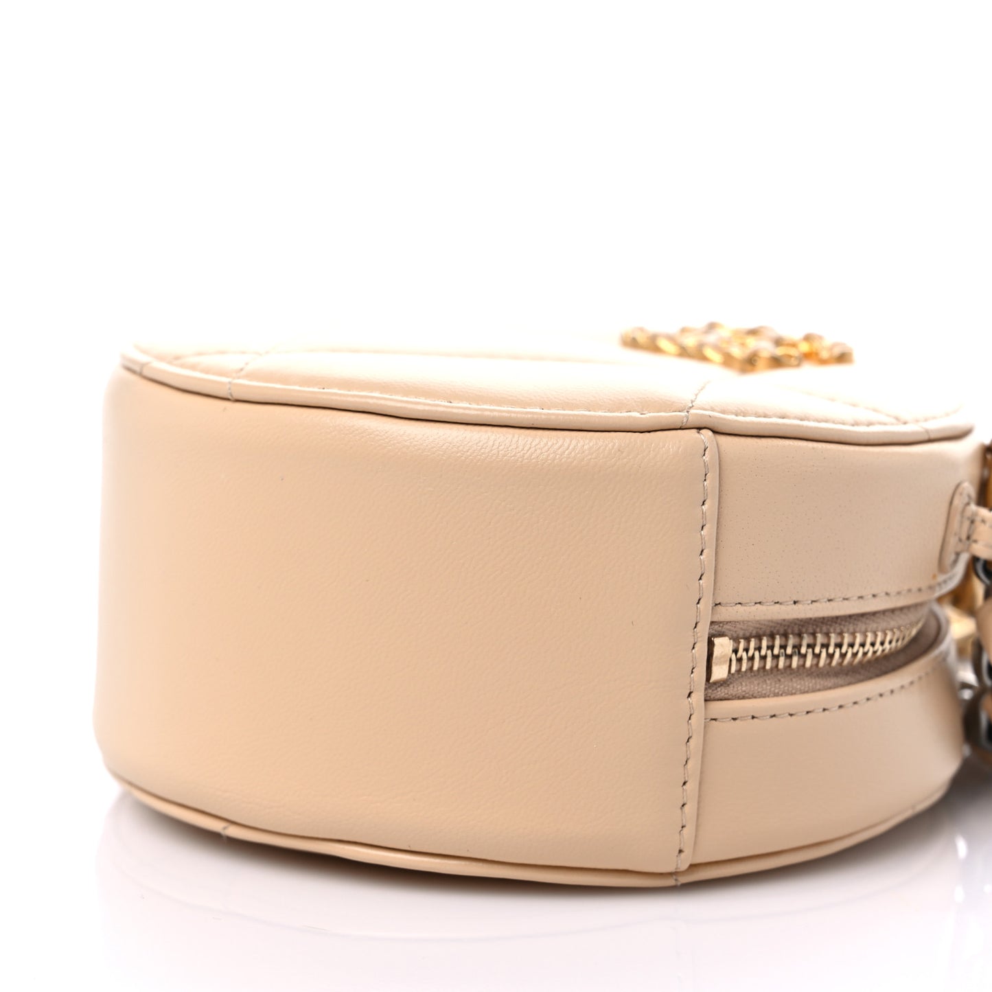 Lambskin Quilted Chanel 19 Round Clutch With Chain Beige