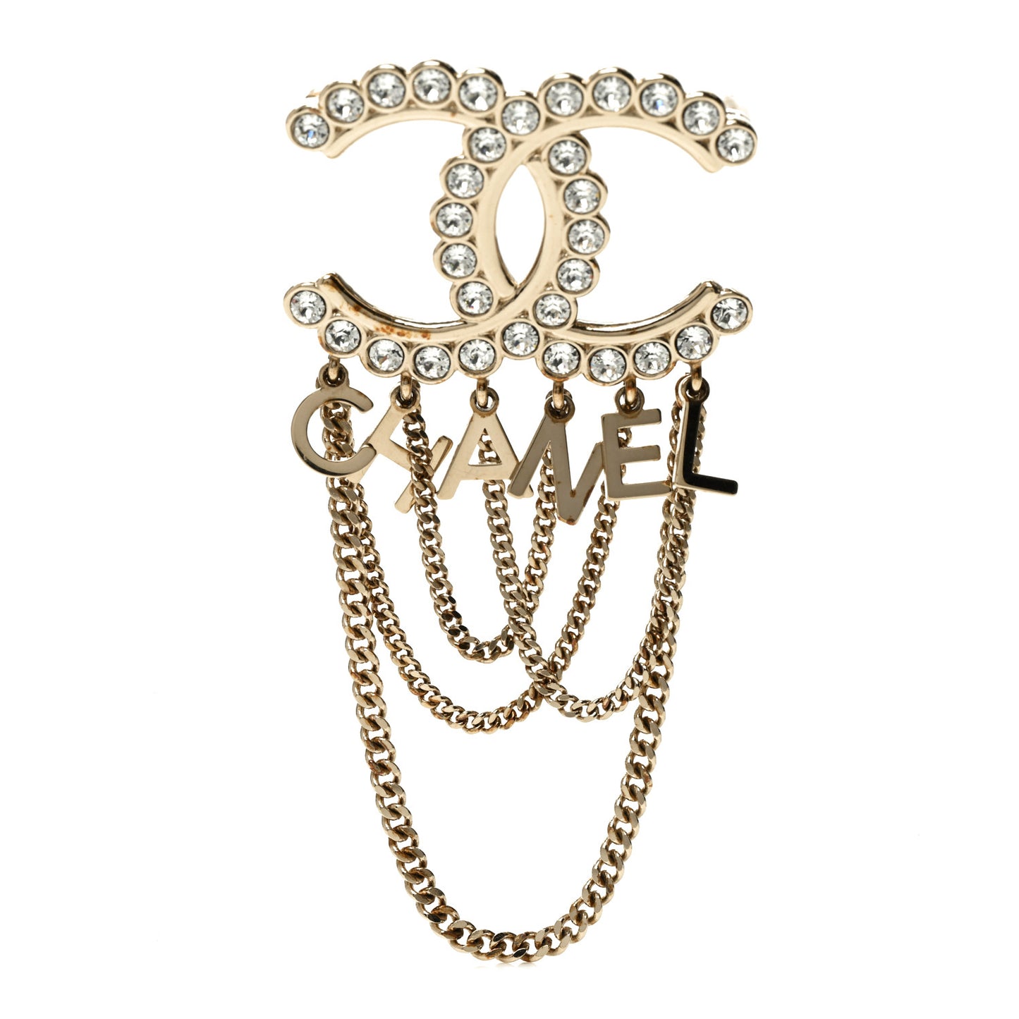 Metal Crystal Bow-tiful CC Chain Brooch Gold