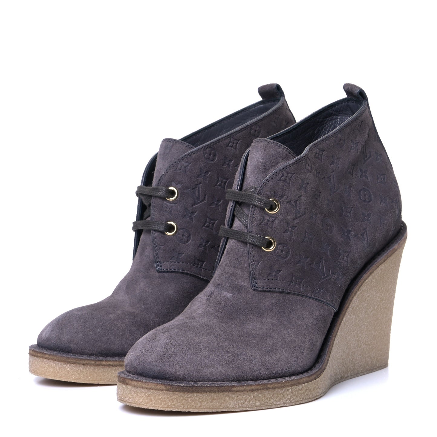 Monogram Suede Embossed Frosty Wedge Low Boots 35.5 Dark Grey