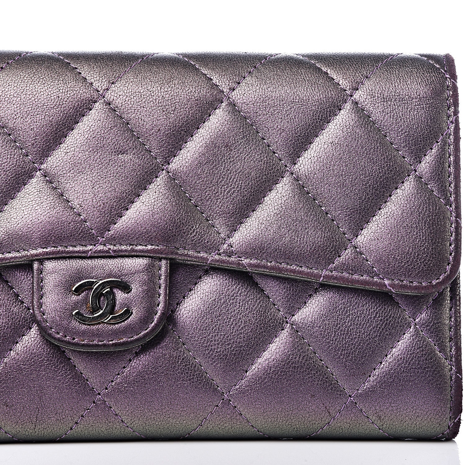 Chanel Iridescent Lambskin Quilted Large Gusset Flap Wallet Purple 12 of 13
