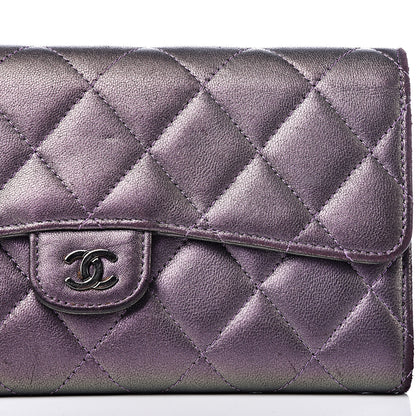Chanel Iridescent Lambskin Quilted Large Gusset Flap Wallet Purple 12 of 13
