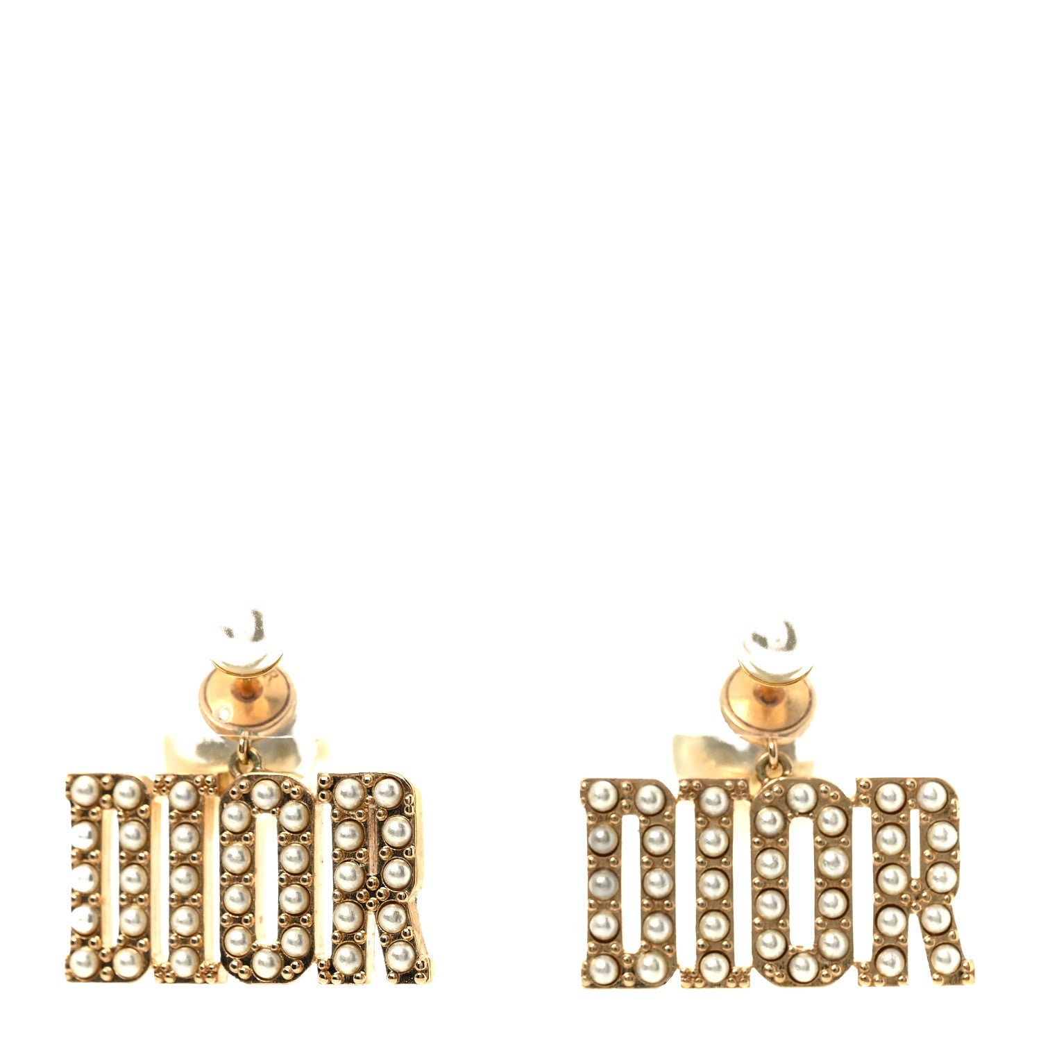 Christian Dior Metal Pearl Tribal Drop Earrings Gold 1 of 5