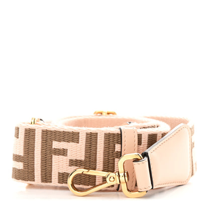 Fendi Jacquard Ribbon Vitello King FF Bi-Color Intreccio Adjustable Strap You Light Rose Camel 1 of 4