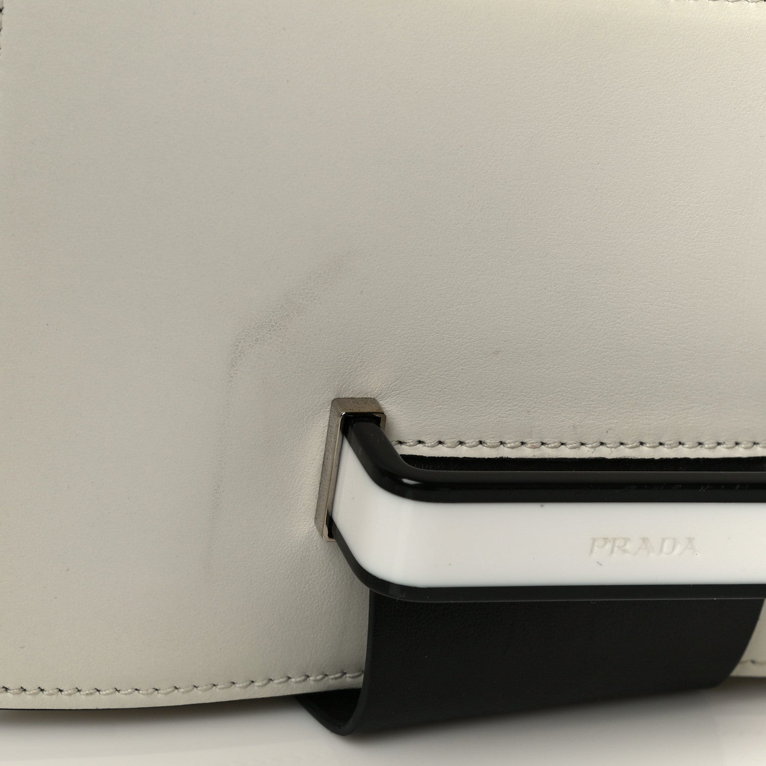 Prada City Calf Plex Ribbon Bag White Black 13 of 20