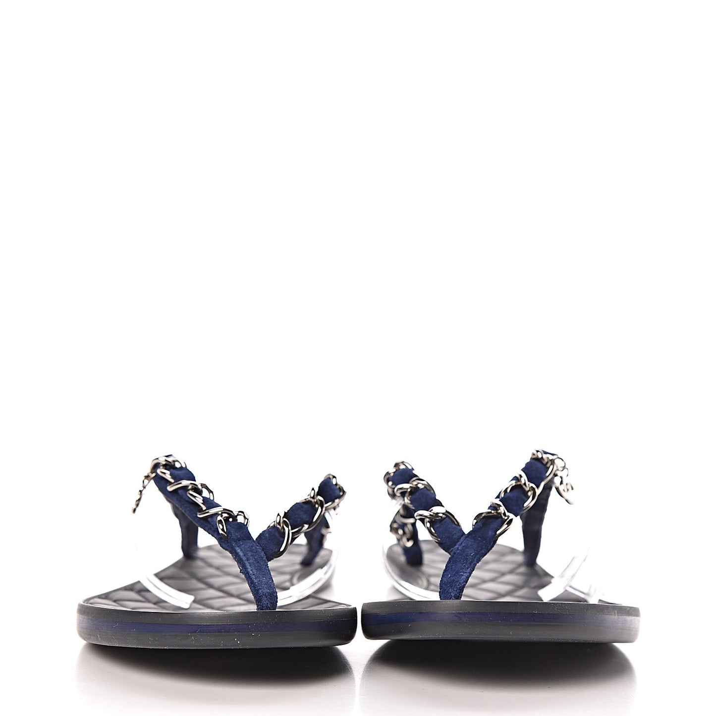 Suede Calfskin Quilted Chain Thong Sandals 36.5 Navy Blue