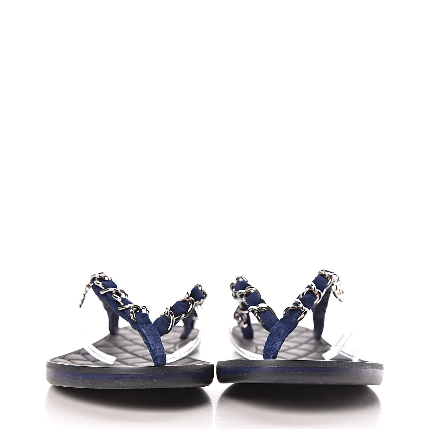 Chanel Suede Calfskin Quilted Chain Thong Sandals 36.5 Navy Blue 2 of 7