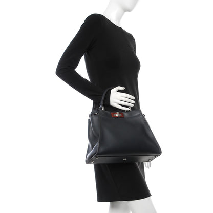 Fendi Vitello Seta Shiny Nappa Medium Peekaboo Iconic Satchel Blue Notte Ardesia 2 of 9