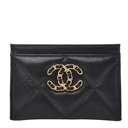 Chanel Shiny Goatskin Quilted Chanel 19 Card Holder Black 1 of 9