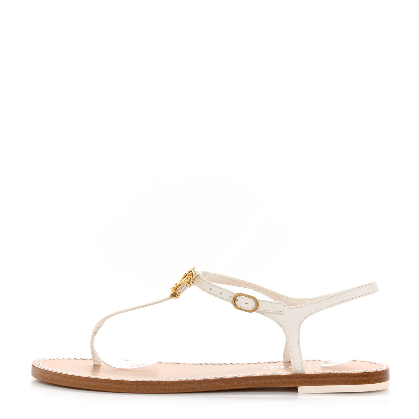 Lambskin CC Thong Sandals 39.5 White Gold