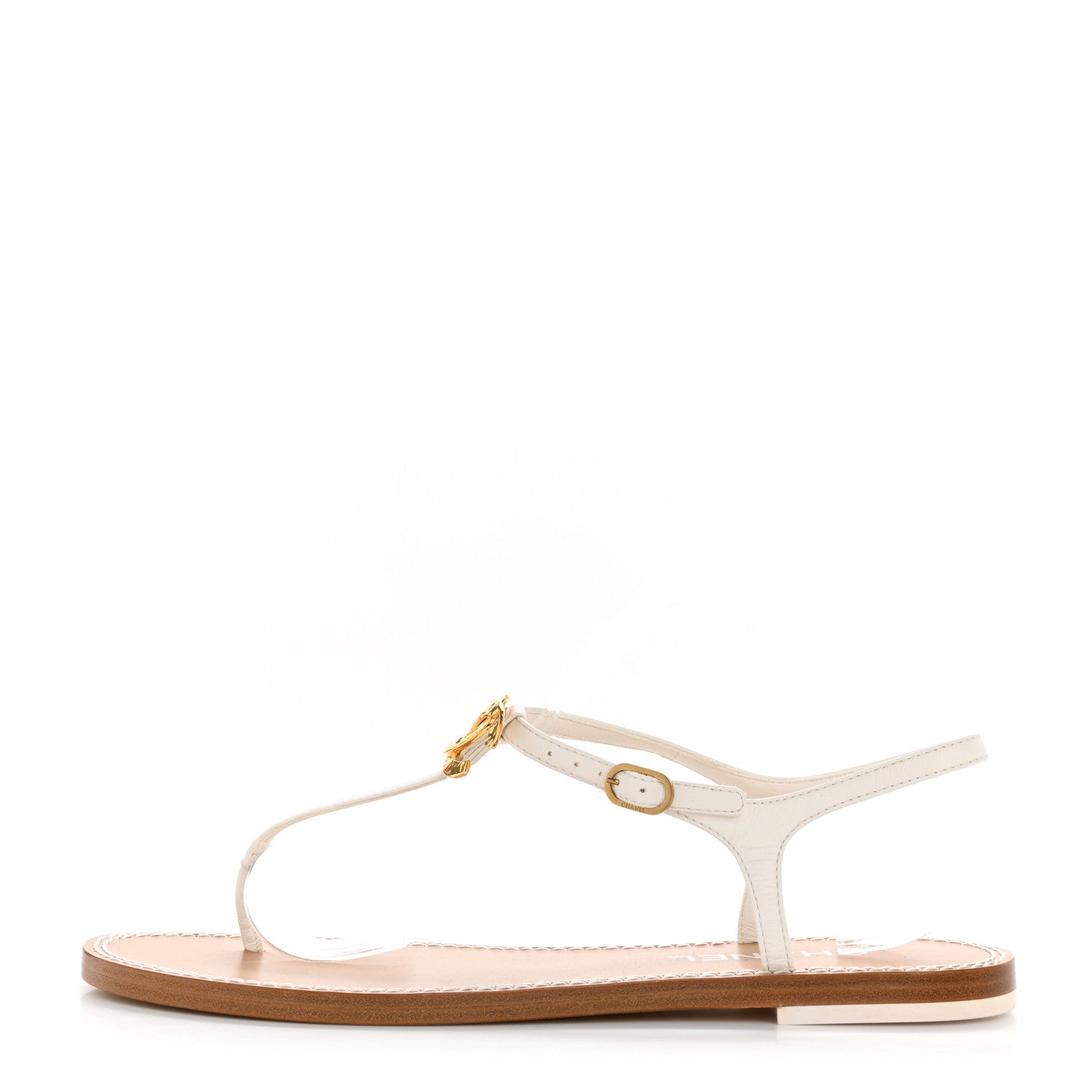 Chanel Lambskin CC Thong Sandals 39.5 White Gold 1 of 10