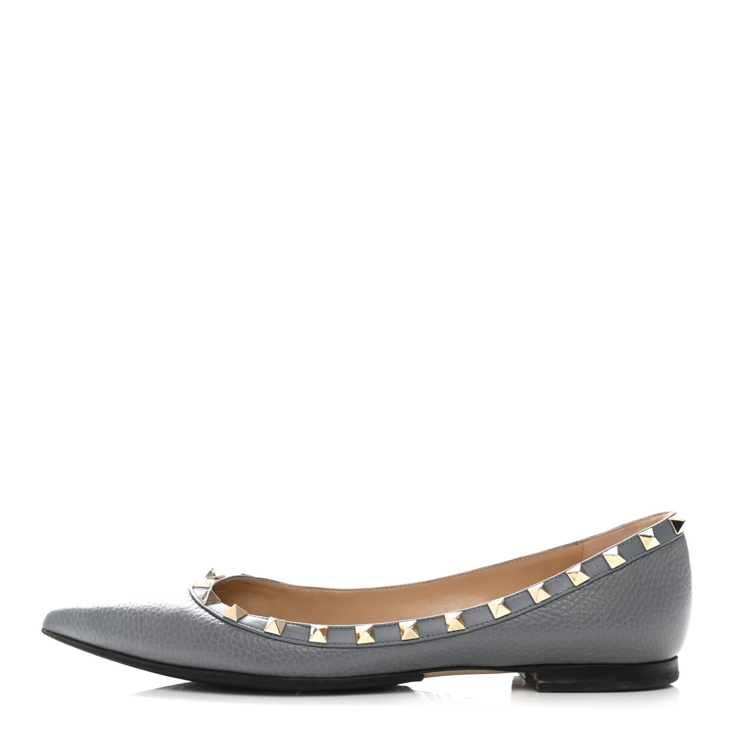 Valentino Garavani Pebbled Calfskin Rockstud Ballerina Flats 40 Light Stone 1 of 7