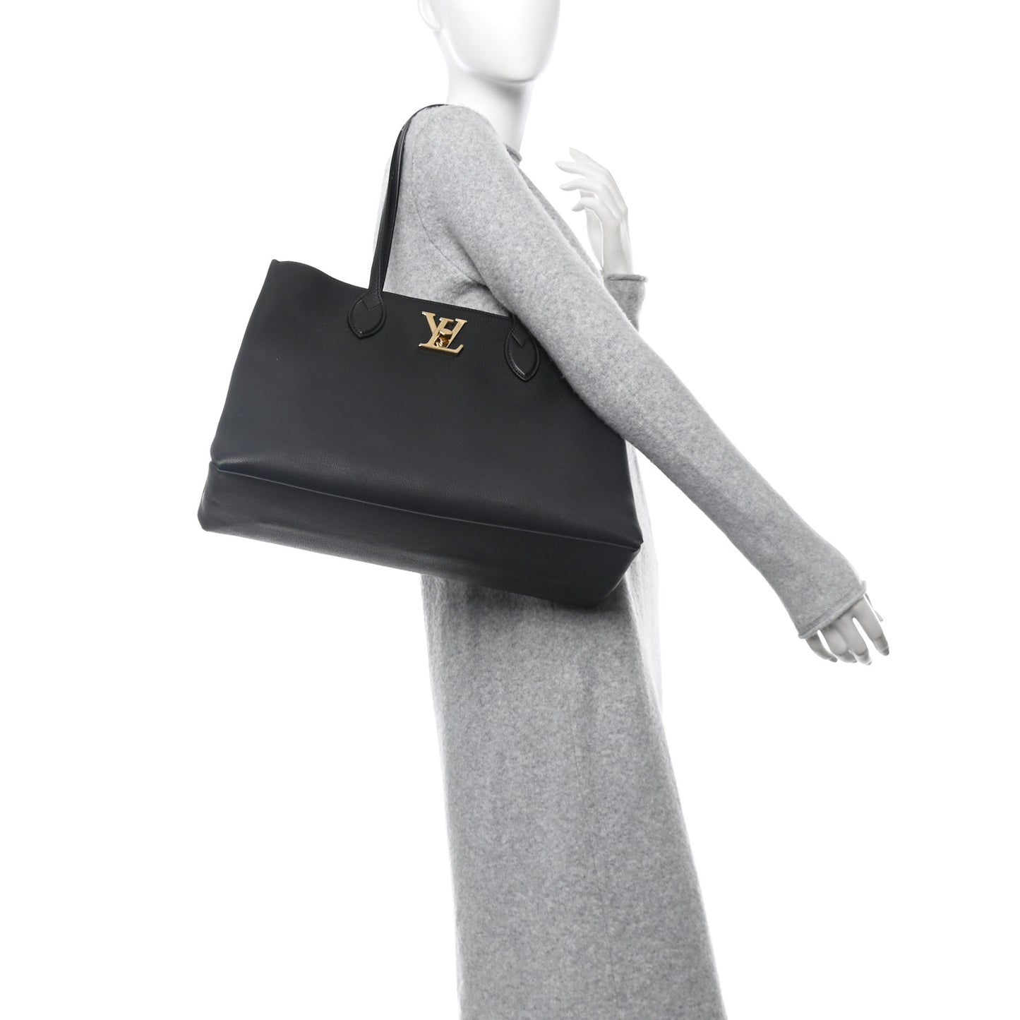 Grained Calfskin Lockme Shopper Black