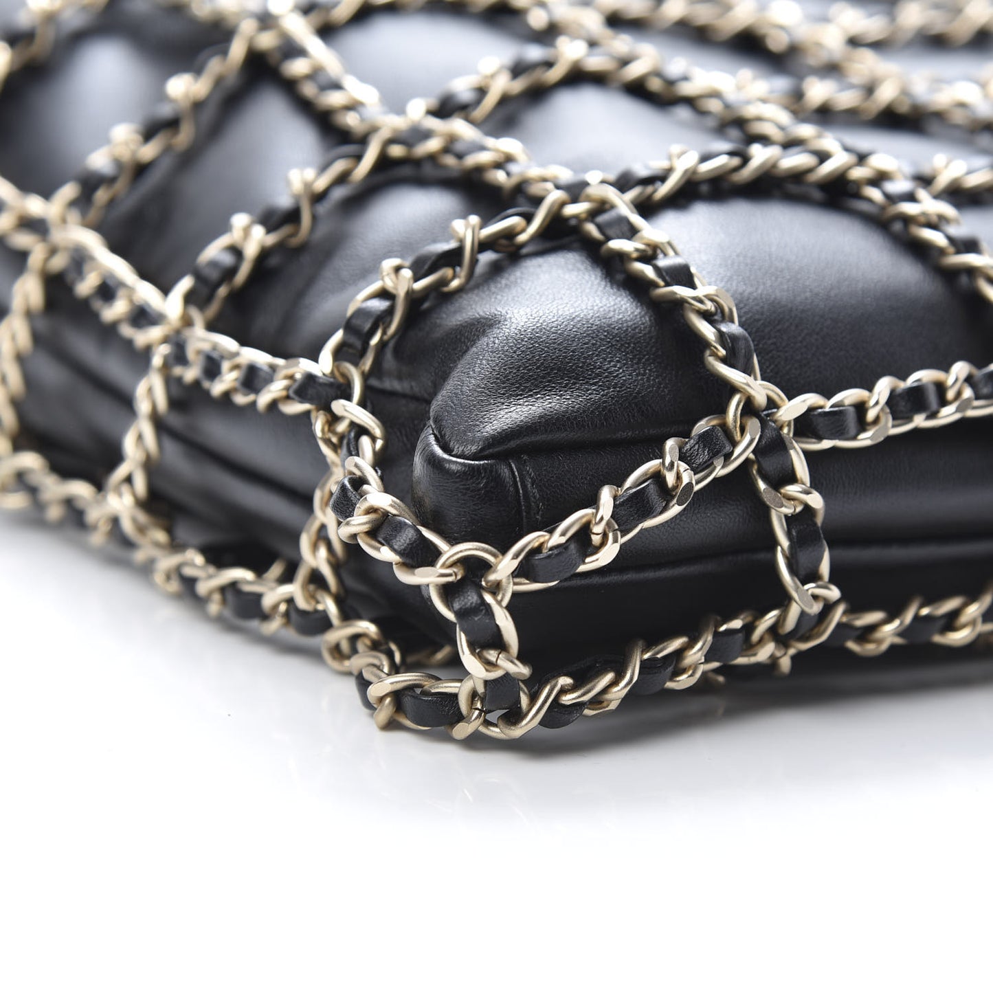 Lambskin Large Shopping Chain Tote Black