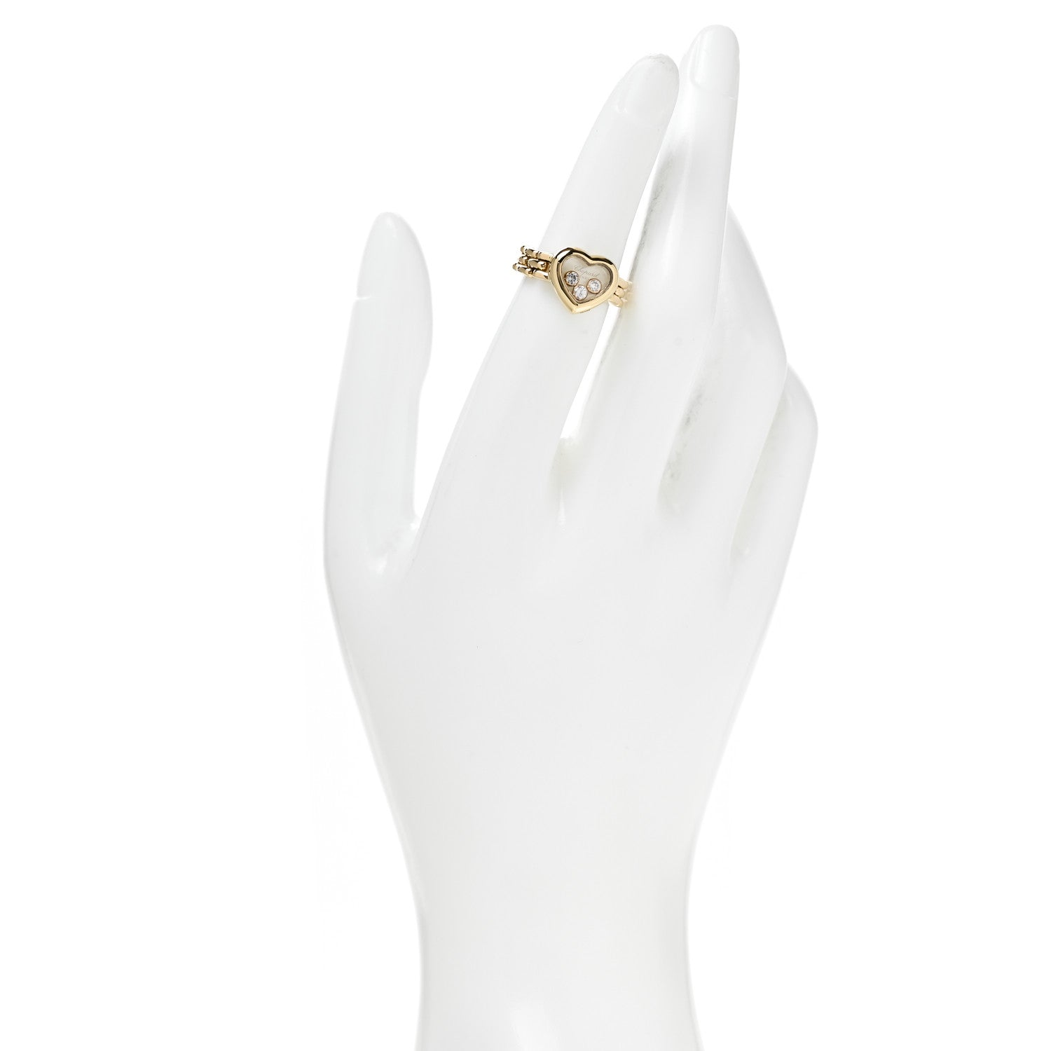Chopard 18K Yellow Gold 3 Happy Diamond Heart Ring 47 4.25 2 of 5