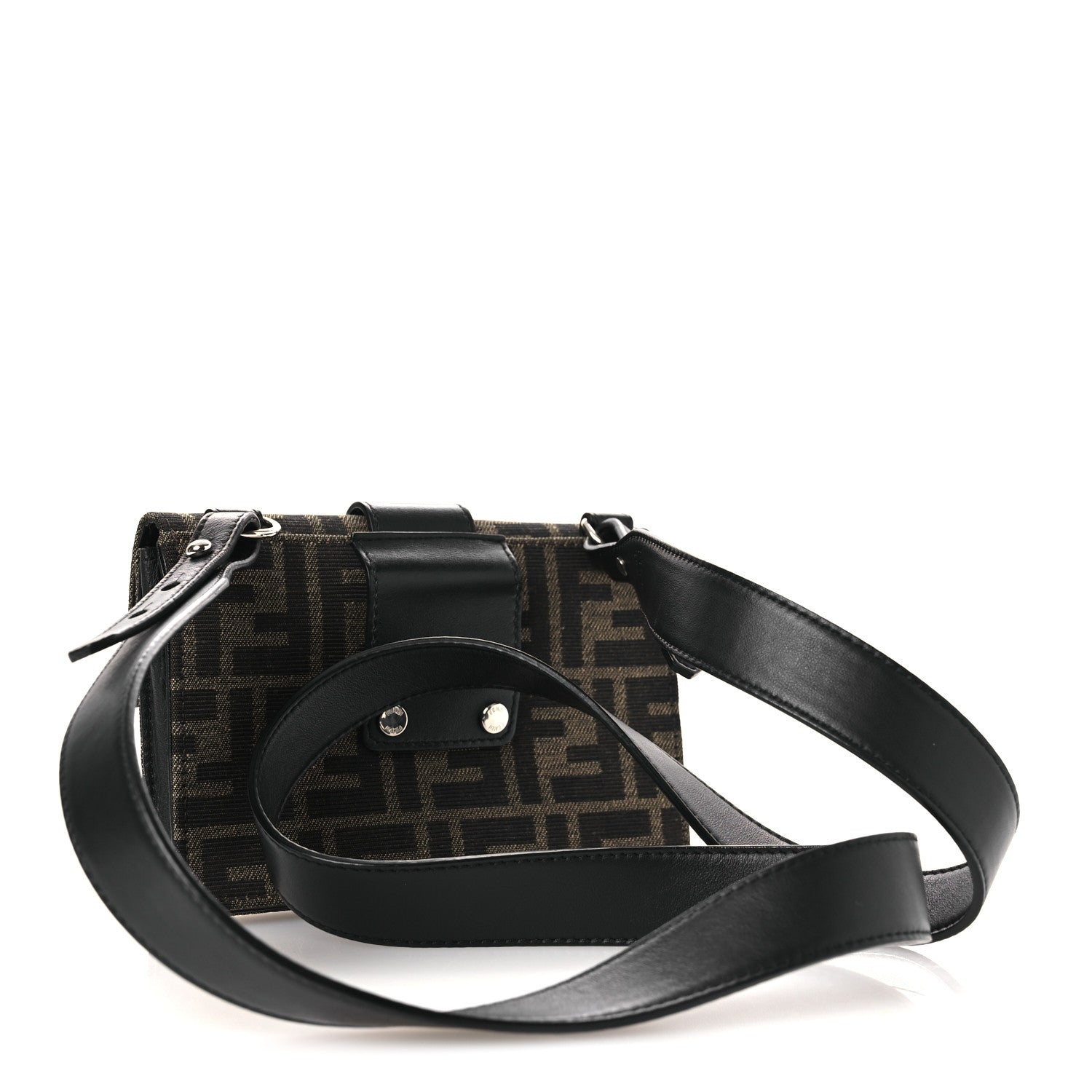Fendi Recycled Fabric Jacquard Vitello Grace FF 1974 Baguette Belt Pouch Tobacco Moro Black 3 of 12