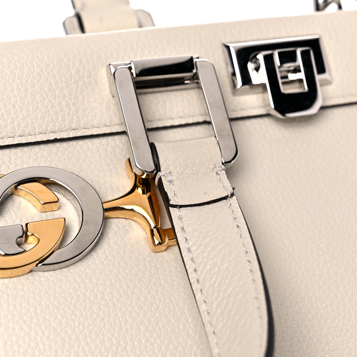 Grainy Calfskin Small Zumi Top Handle Bag Mystic White