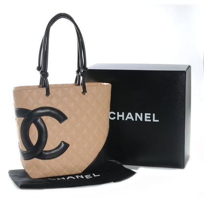 Chanel Calfskin Quilted Small Cambon Tote Beige Black 5 of 8