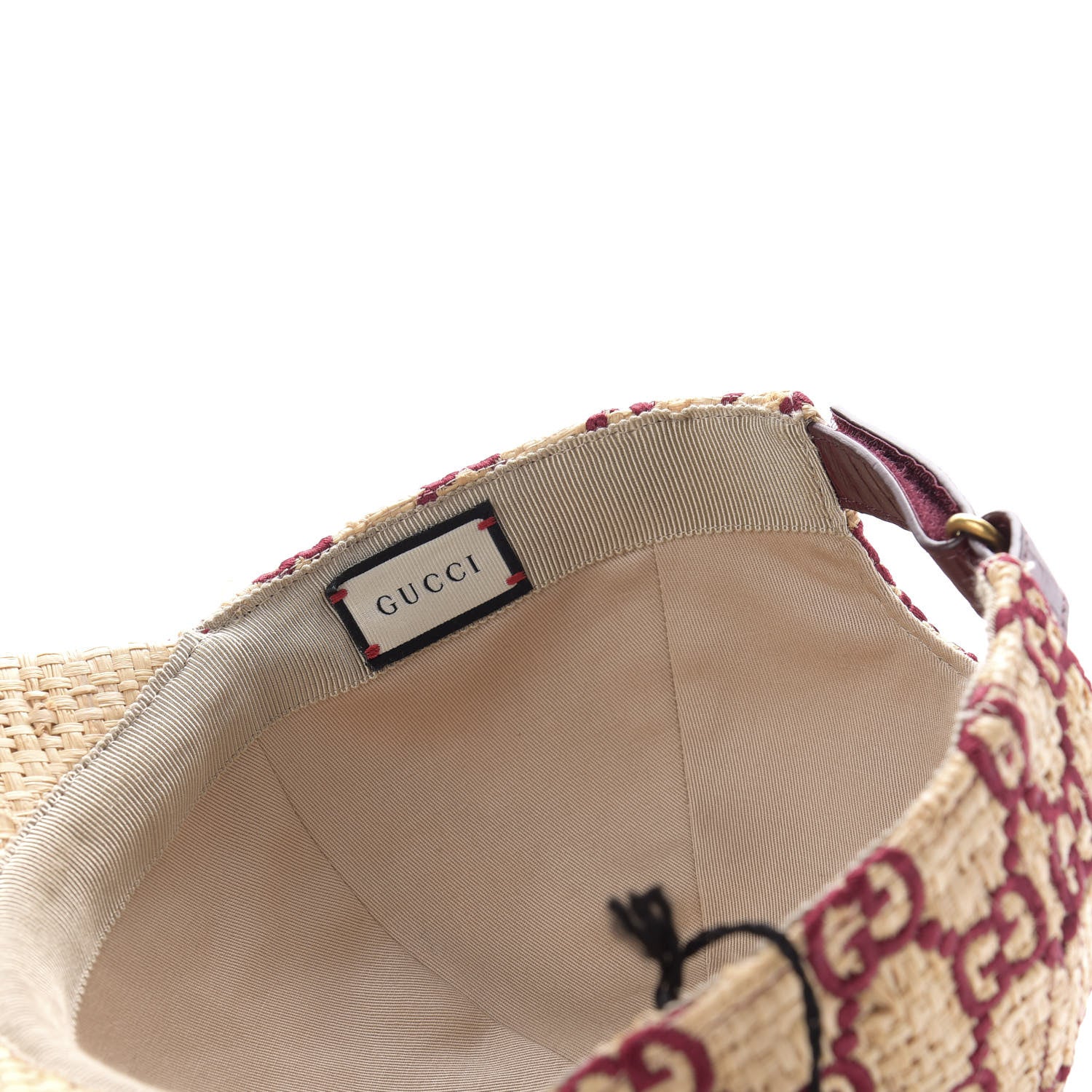 Gucci Raffia GG Monogram Elaphe Embroidered Aisha Baseball Hat XL Ivory Bordeaux 6 of 7