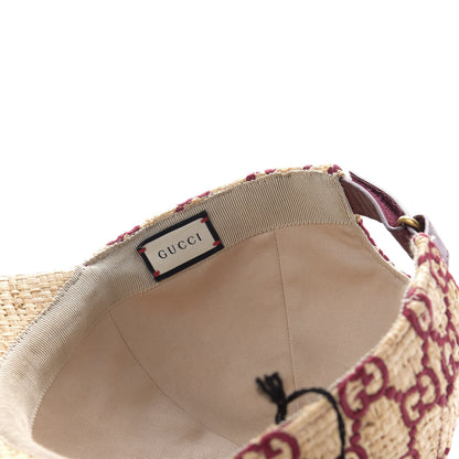 Gucci Raffia GG Monogram Elaphe Embroidered Aisha Baseball Hat XL Ivory Bordeaux 6 of 7