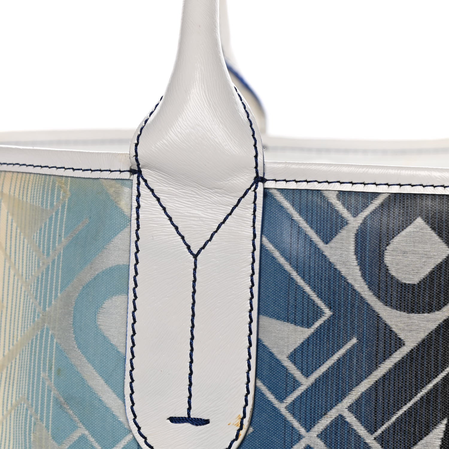 Fendi Calfskin Canvas Basket Sea Medium Tote White Blue 26 of 28