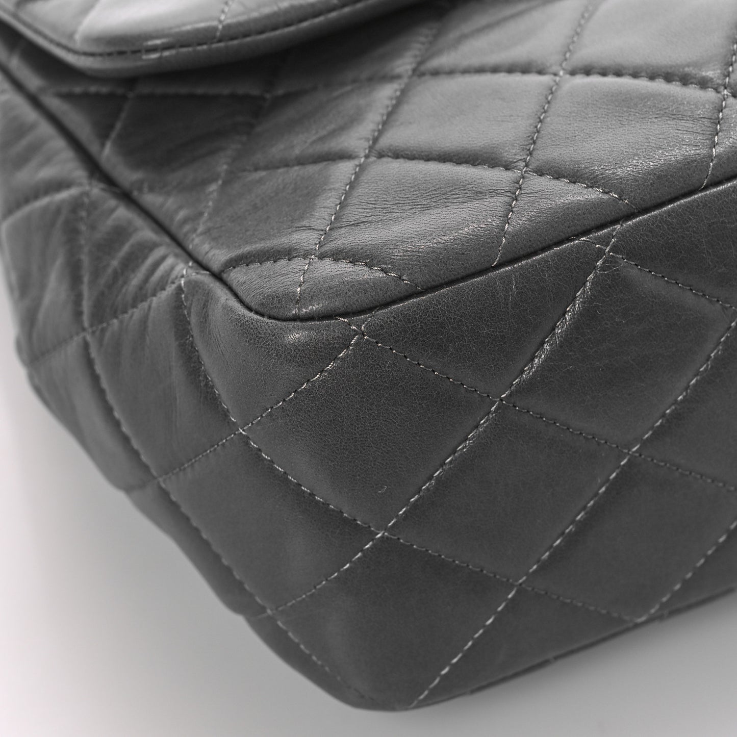 Lambskin Quilted Jumbo Single Flap Grey