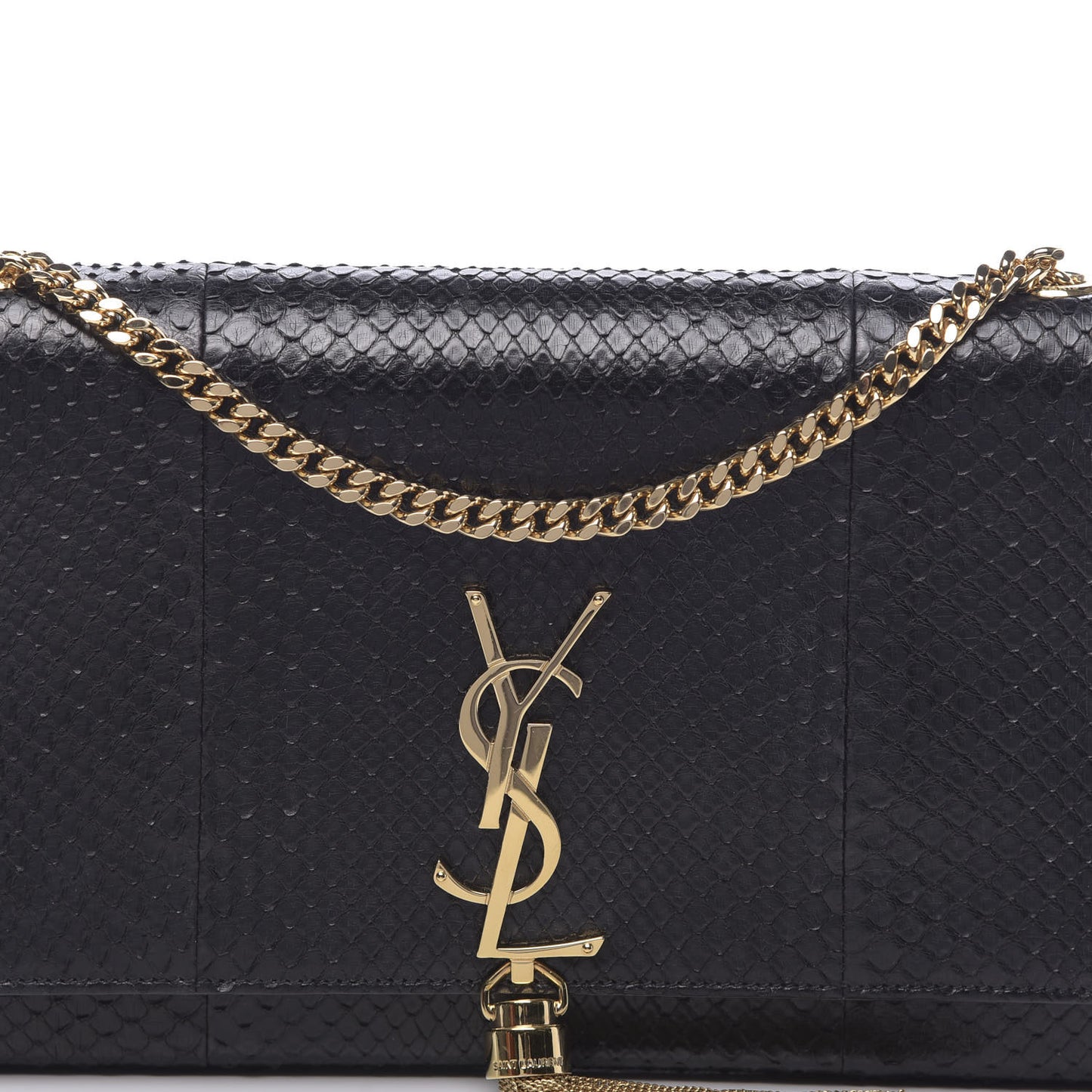 Snakeskin Medium Classic Monogram Kate Tassel Satchel Black