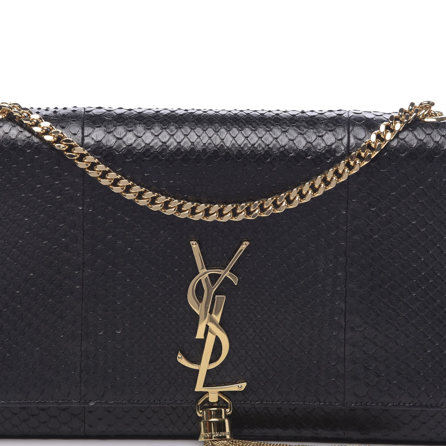 Saint Laurent Snakeskin Medium Classic Monogram Kate Tassel Satchel Black 7 of 10