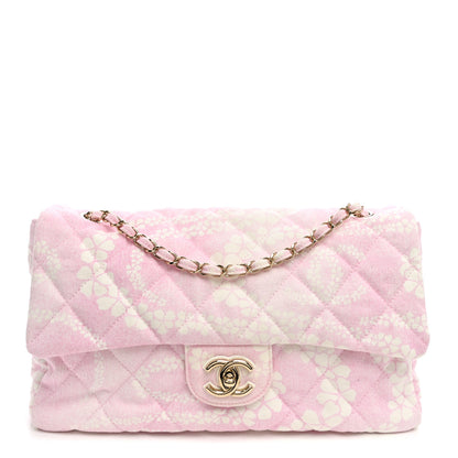 Chanel Printed Denim Quilted Maxi Single Flap Bag Pink White 1 of 10