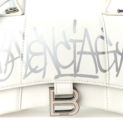 Balenciaga Box Calfskin Graffiti Logo Hourglass Top Handle Bag XS White Light Silver 7 of 9