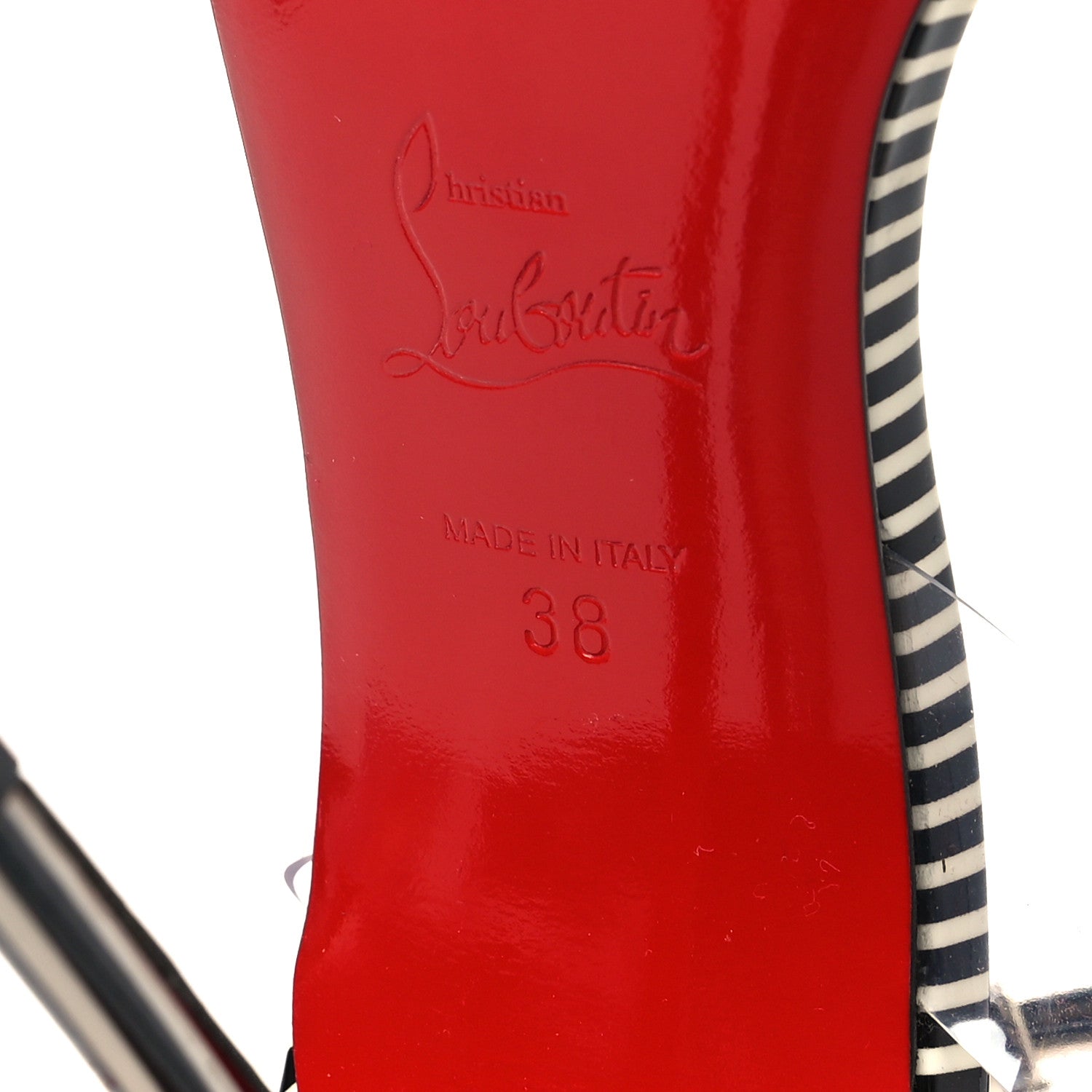 Christian Louboutin Patent PVC Striped Illusion Jonatina 100 Sandals 38 Black White 6 of 7