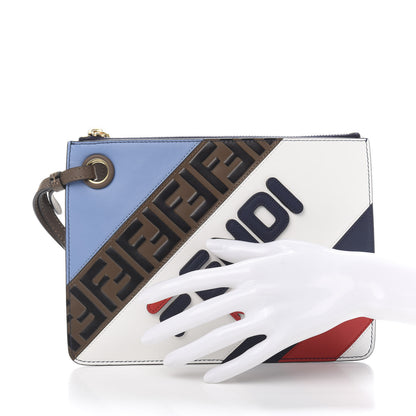 Fendi X FILA Vitello Century Mania Bi-Color FF 1974 Embossed Small Flat Clutch Nebula Blueberry Multicolor 2 of 11